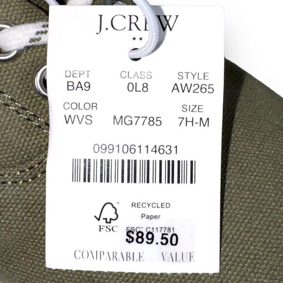 J. Crew Explorer Canvas Casual Sneakers Olive Green AW265 Men's 7 Women's 9 - Picture 11 of 12